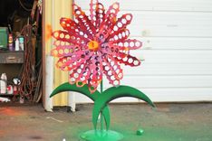 Garden Decor Metal Outdoor Sculptures Red Flower Recycled Yard Art 3 small