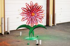 Garden Decor Metal Outdoor Sculptures Red Flower Recycled Yard Art 5 small