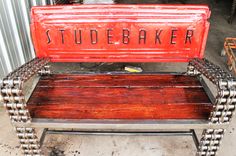 Truck Tailgate Garden Bench / Garden Benches / Outdoor Furniture / ?Recycled Art / Red 3 small