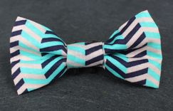 Removable Bow Tie- Blue & Cream Chevron Print 1 small