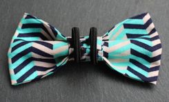 Removable Bow Tie- Blue & Cream Chevron Print 3 small
