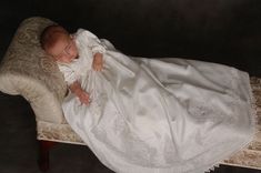 White Silk Christening Gown With Lace And Embroidery 1 small
