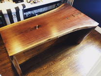 Live Edge Slab Waterfall Desk - Walnut With Brass Accent 1 small