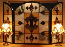 Stained Glass Fire Screen With 2 Matching 1 small