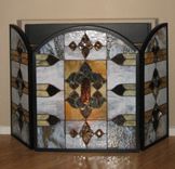 Stained Glass Fire Screen With 2 Matching 2 small