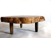 Solid Live Edge American Elm Slab 4" Thick Hand Turned Legs 4 small