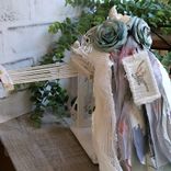 Bird Cage Clock Blue Shabby Chic Decor Handmade Vintage Roses 3 small