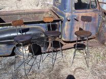 Reclaimed Douglas Fir Swivel Bar Stools With Rebar Legs And Back Rest 3 small