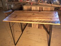 Reclaimed Wood Standing Work Desk With Industrial Metal Base 2 small