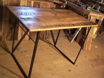 Reclaimed Wood Standing Work Desk With Industrial Metal Base 4 small