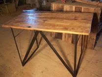Reclaimed Wood Standing Work Desk With Industrial Metal Base 5 small