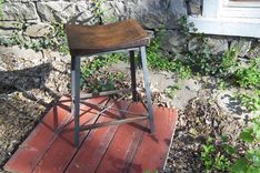 Industrial Chic Reclaimed Wood Saddle Stool 1 small
