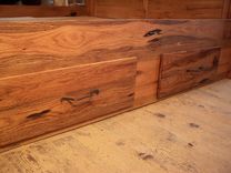 Reclaimed Wood And Hand Forged Wrought Iron Accents Craftsman Style Platform Storage Bed 5 small