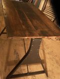 Reclaimed Wood Train Bridge Industrial Metal Base Table With Plank Top 3 small