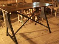 Reclaimed Wood Train Bridge Industrial Metal Base Table With Plank Top 4 small