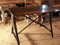 Reclaimed Wood Train Bridge Industrial Metal Base Table With Plank Top 6 small