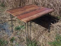 Breakfast Table With Reclaimed Wood Plank Top And Industrial Style Mid Century Modern Hairpin Legs 2 small