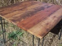 Breakfast Table With Reclaimed Wood Plank Top And Industrial Style Mid Century Modern Hairpin Legs 3 small