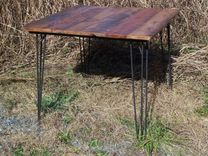 Breakfast Table With Reclaimed Wood Plank Top And Industrial Style Mid Century Modern Hairpin Legs 5 small