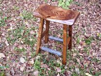 Reclaimed Oak Live Edge Bar Stools With Salvaged Metal Trim 1 small