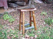 Reclaimed Oak Live Edge Bar Stools With Salvaged Metal Trim 2 small