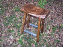 Reclaimed Oak Live Edge Bar Stools With Salvaged Metal Trim 4 small