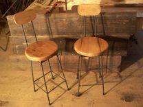 Reclaimed Maple Swivel Bar Stools With Rebar Legs And Back Rest 3 small