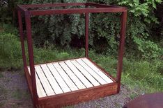 Modern Style Four Poster Platform Bed From Reclaimed Wood 3 small
