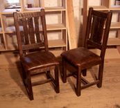 Reclaimed Oak Rustic Mission Dining Chairs With Upholstered Leather Seats 3 small
