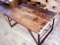 Reclaimed Wormy Chestnut Coffee Table With Industrial Metal Base 6 small