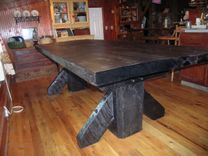Massive Thick Plank Timber Trestle Table From Antique Barnwood 2 small