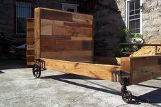 Steampunk Bed From Reclaimed Wood And Vintage Iron Wheels 2 small