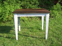 Reclaimed Wormy Chestnut Kitchen Table With Painted Skirt 1 small