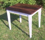 Reclaimed Wormy Chestnut Kitchen Table With Painted Skirt 2 small