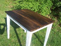 Reclaimed Wormy Chestnut Kitchen Table With Painted Skirt 4 small