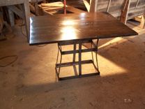 Reclaimed Wood Dining Table With Contemporary Metal Base 3 small