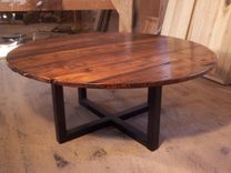 Large Round Coffee Table With Industrial Metal Base 2 small