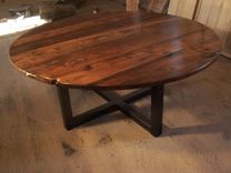Large Round Coffee Table With Industrial Metal Base 4 small