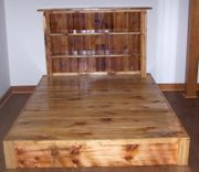 Reclaimed Rustic Pine Platform Bed With Shelf Headboard And 4 Drawers 1 small