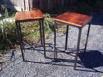 Urban Style Reclaimed Wood Bar Stools With Industrial Metal Legs And Railroad Spike Foot Catchers 1 small
