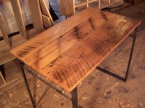 Reclaimed Wormy Chestnut Computer Desk With Industrial Metal Base 3 small