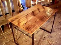 Reclaimed Wormy Chestnut Computer Desk With Industrial Metal Base 5 small