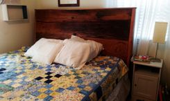 Reclaimed Wood Wedding Anniversary Bed With Custom Engraving 2 small
