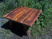 Heart Pine Rustic Coffee Table With Hand Hewn Legs 3 small