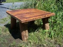 Heart Pine Rustic Coffee Table With Hand Hewn Legs 5 small