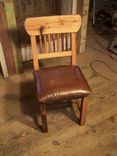 Reclaimed Oak Mission Style Dining Chairs With Upholstered Leather Seats 2 small