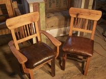 Reclaimed Oak Mission Style Dining Chairs With Upholstered Leather Seats 4 small