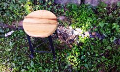 Vintage Style Clerk Stool With Reclaimed Wood Seat 3 small
