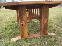 Antique Oak Mission Style Trestle Table 6 small