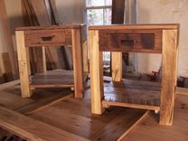 Rustic Parsons Style End Tables With Drawer, Shelf And Vintage Pulls 1 small
